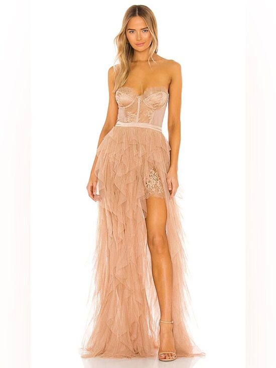 For Love And Lemons Dresses & Skirts - For Love & Lemons X Revolve Bustier Gown Warm Taupe Lace Corset Dress Sz M NWT
